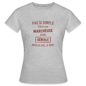 Marcheuse GÉNIALE rouge brunâtre foncé - T-shirt Femme - gris chiné - Devant - AI Model Female 172 dark (172cm)