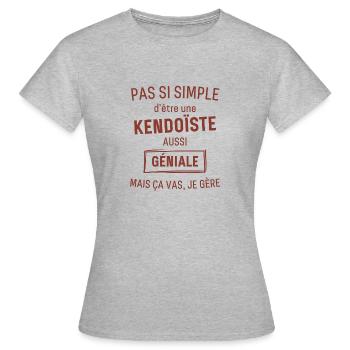 Kendoiste GÉNIALE rouge brunâtre foncé - T-shirt Femme - gris chiné - Devant - AI Model Female 172 dark (172cm)