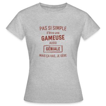 Gameuse GÉNIALE rouge brunâtre foncé - T-shirt Femme - gris chiné - Devant - AI Model Female 172 dark (172cm)