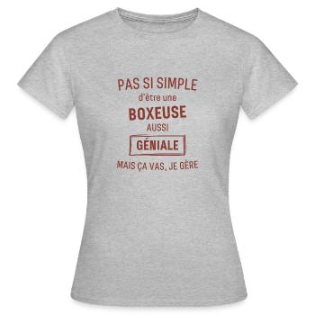 Boxeuse GÉNIALE rouge brunâtre foncé - T-shirt Femme - gris chiné - Devant - AI Model Female 172 dark (172cm)