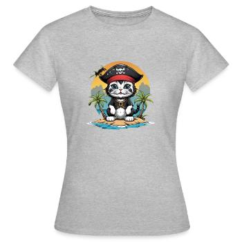 Pirat Katze Lustig Kinder Shirt Geschenk Piraten - Frauen T-Shirt - Grau meliert - Vorne - AI Model Female 172 dark (172cm)