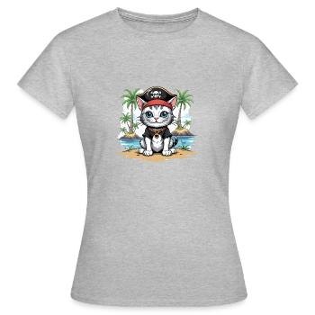 Pirat Katze Lustig Kinder Shirt Geschenk Piraten - Frauen T-Shirt - Grau meliert - Vorne - AI Model Female 172 dark (172cm)