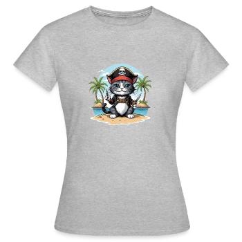 Pirat Katze Lustig Kinder Shirt Geschenk Piraten - Frauen T-Shirt - Grau meliert - Vorne - AI Model Female 172 dark (172cm)