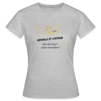 70 ans vintage - T-shirt Femme - gris chiné - Devant - AI Model Female 172 dark (172cm)