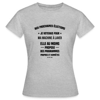 aux prochaines élections je voterais pour cadeau - T-shirt Femme - gris chiné - Devant - AI Model Female 172 dark (172cm)