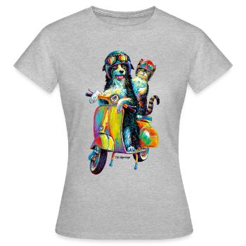 PD Moreno chat et chien sur scooter - T-shirt Femme - gris chiné - Devant - AI Model Female 172 dark (172cm)