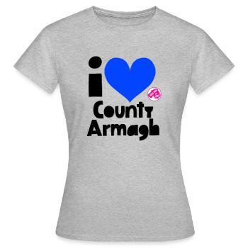 Comté d’Armagh - T-shirt Femme - gris chiné - Devant - AI Model Female 172 dark (172cm)