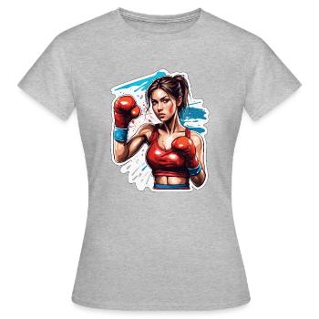 Boxer / Sport / Kampf / Arena / Boxring / Fäuste - Frauen T-Shirt - Grau meliert - Vorne - AI Model Female 172 dark (172cm)