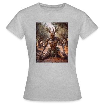 Gemüse Untergang Apocalypse Monster Olivenbaum - Frauen T-Shirt - Grau meliert - Vorne - AI Model Female 172 dark (172cm)