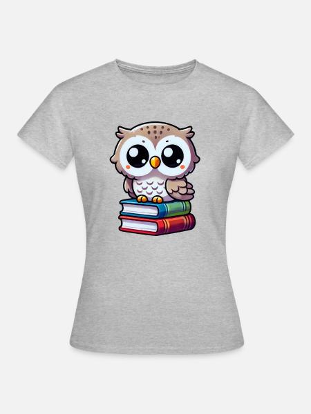 Eule auf Büchern - Frauen T-Shirt - Grau meliert