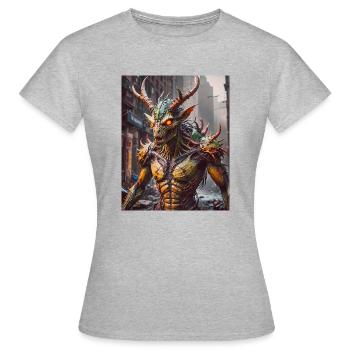 Mutant Monster halb Mensch halb Insekt Dark Horror - Frauen T-Shirt - Grau meliert - Vorne - AI Model Female 172 dark (172cm)