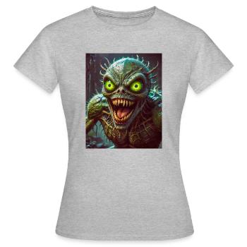 Mutant Monster halb Mensch halb Insekt Dark Horror - Frauen T-Shirt - Grau meliert - Vorne - AI Model Female 172 dark (172cm)