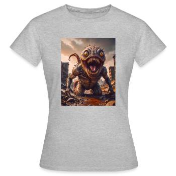 Mutant Monster halb Mensch halb Insekt Dark Horror - Frauen T-Shirt - Grau meliert - Vorne - AI Model Female 172 dark (172cm)