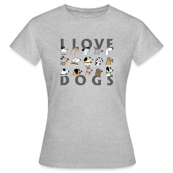 I love dogs - Frauen T-Shirt - Grau meliert - Vorne - AI Model Female 172 dark (172cm)