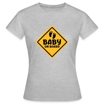 Slogan Baby an Bord - Baby an Bord Schwanger sein - Frauen T-Shirt - Grau meliert - Vorne - AI Model Female 172 dark (172cm)