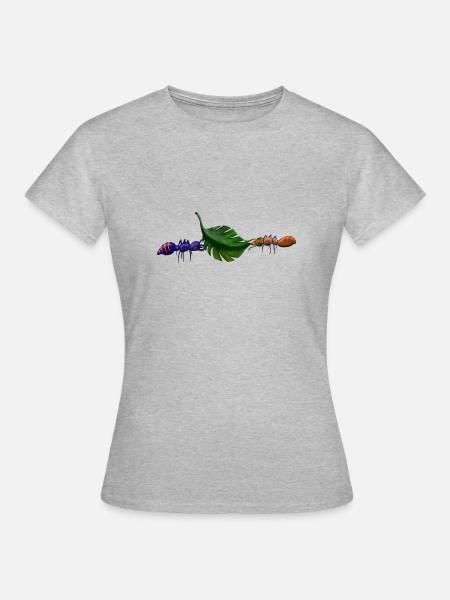2 Ameisen tragen Blatt in Teamwork - Dame-T-shirt - grå meleret