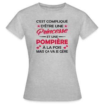 princesse et une pompière à la fois - humour femme - T-shirt Femme - gris chiné - Devant - AI Model Female 172 dark (172cm)