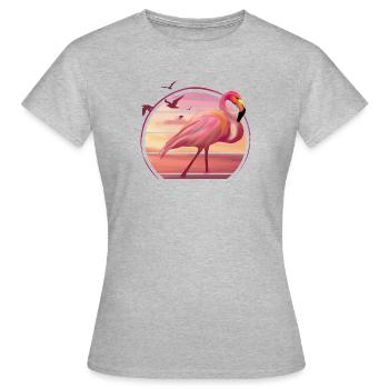 Flamingo beach vibes - Sunset Summer Illustration - T-shirt Femme - gris chiné - Devant - AI Model Female 172 dark (172cm)