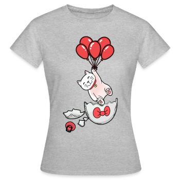 Chat Naissance Coquille D’oeuf Ballons Enfants Bébé - T-shirt Femme - gris chiné - Devant - AI Model Female 172 dark (172cm)