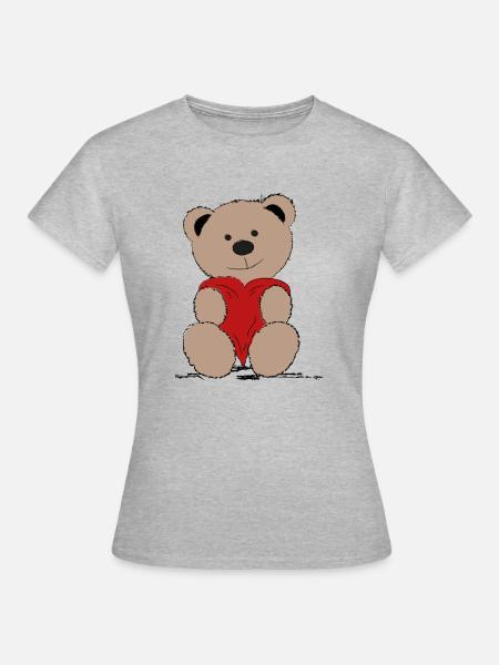 Teddybär mit Herz - Frauen T-Shirt - Grau meliert