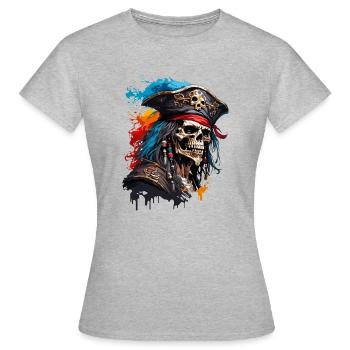 Pirat / Ahoi / Anker / Kapitän / Totenkopf / Rum - Frauen T-Shirt - Grau meliert - Vorne - AI Model Female 172 dark (172cm)