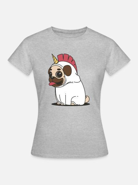 Knuffiger Einhorn Mops - Frauen T-Shirt - Grau meliert