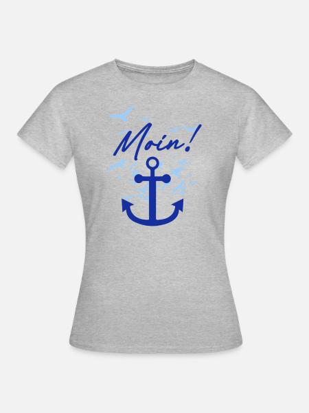 moin,möwen,anker,vogelschwarm - Frauen T-Shirt - Grau meliert
