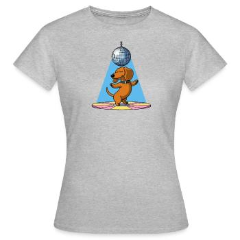 chien teckel boule disco danse danse dans une soirée disco - T-shirt Femme - gris chiné - Devant - AI Model Female 172 dark (172cm)