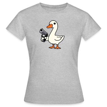 Weiße Gans Ente Entchen Pistole Attacke Abwehr - Frauen T-Shirt - Grau meliert - Vorne - AI Model Female 172 dark (172cm)