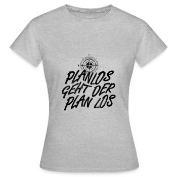 planlos geht der plan los - Frauen T-Shirt - Grau meliert - Vorne - AI Model Female 172 dark (172cm)