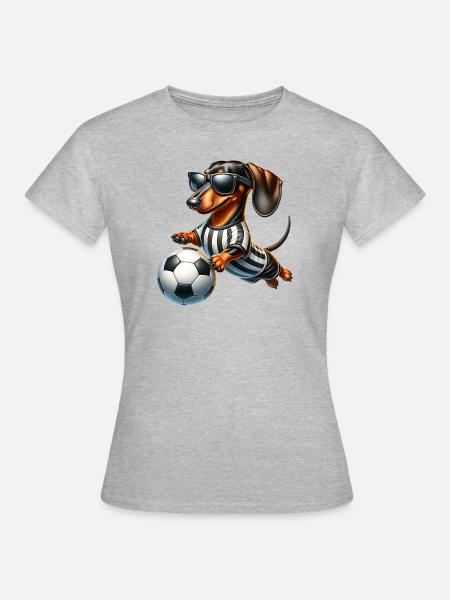 Dachshund Fussballspieler Wiener Hund Fan - Frauen T-Shirt - Grau meliert