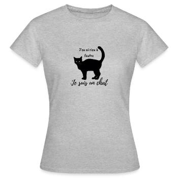 Rien a foutre, je suis un chat ! - T-shirt Femme - gris chiné - Devant - AI Model Female 172 dark (172cm)