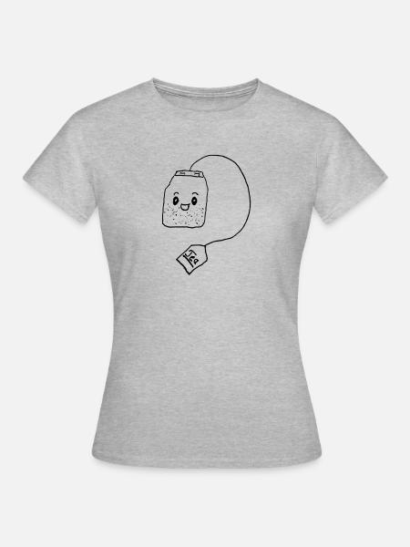 Cartoon Teebeutel mit Gesicht - Frauen T-Shirt - Grau meliert