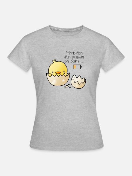 T shirt Maman Fabrication d un poussin en cours - T-shirt Femme - gris chiné