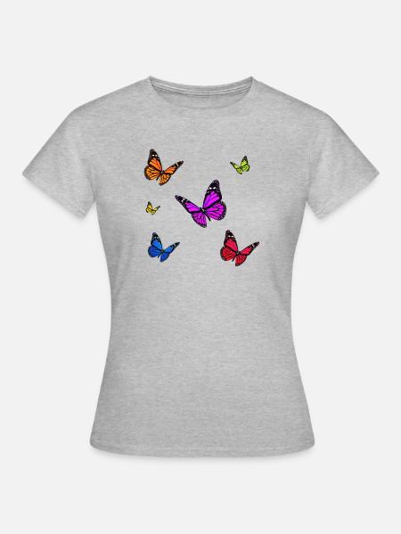 Mehrfarbiges Monarchfalter-Set - Frauen T-Shirt - Grau meliert