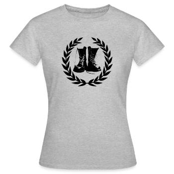 Haut Stiefel Lorbeer Design - Frauen T-Shirt - Grau meliert - Vorne - AI Model Female 172 dark (172cm)