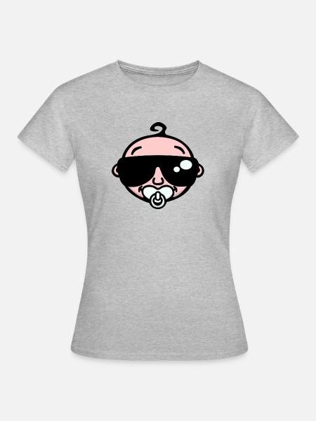 Cool Baby mit Sonnenbrille (Farbe) - Frauen T-Shirt - Grau meliert