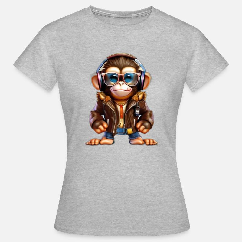 affe mit Leder Jacke - Frauen T-Shirt - Grau meliert
