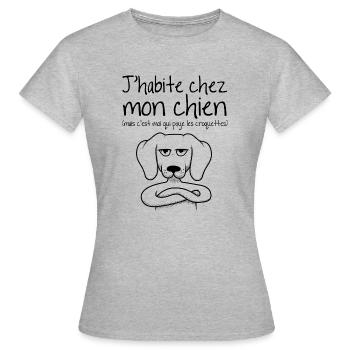 J habite chez mon chien - T-shirt Femme - gris chiné - Devant - AI Model Female 172 dark (172cm)