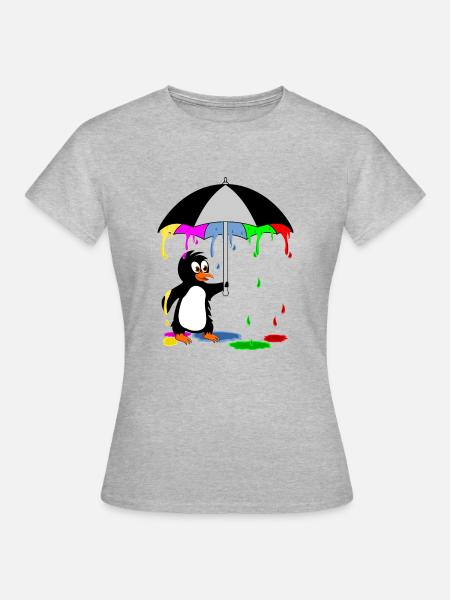 Bunter Pinguin - Frauen T-Shirt - Grau meliert