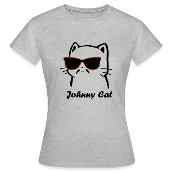 Katze Johnny Cat Cool - Frauen T-Shirt - Grau meliert - Vorne - AI Model Female 172 dark (172cm)