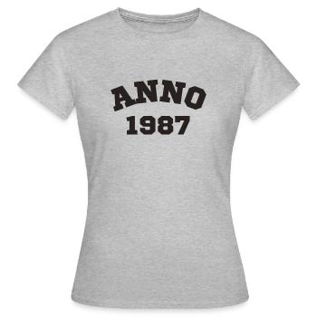 Anno 1987 Geburtstag Geburtsjahr - Frauen T-Shirt - Grau meliert - Vorne - AI Model Female 172 dark (172cm)
