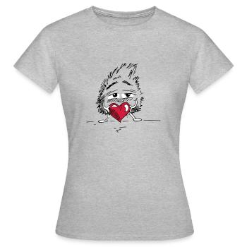 Schüchterner Mann hält ein Herz - Frauen T-Shirt - Grau meliert - Vorne - AI Model Female 172 dark (172cm)