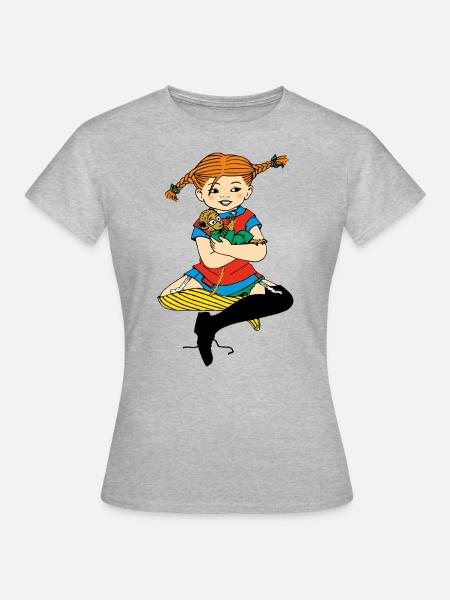 Fifi Brindacier Avec Monsieur Nilsson - Dame-T-shirt - grå meleret