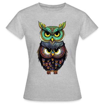 Bunte Doppel Eule - Frauen T-Shirt - Grau meliert - Vorne - AI Model Female 172 dark (172cm)