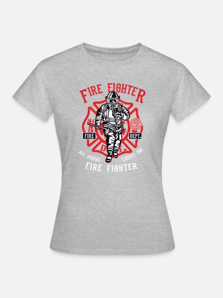 Feuerwehrheld Motiv im Retro-Stil - Frauen T-Shirt - Grau meliert