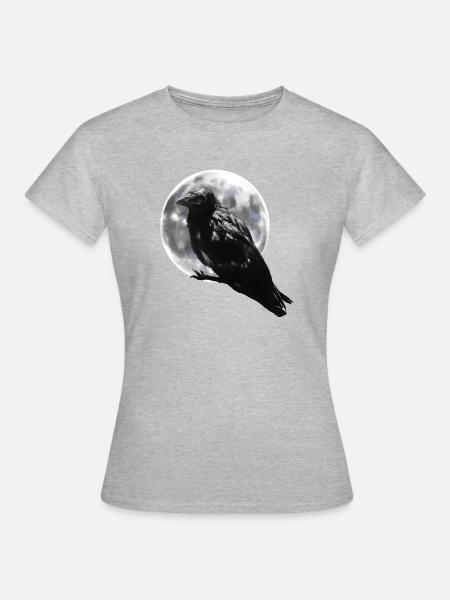 Rabe Krähe Vollmond - Frauen T-Shirt - Grau meliert