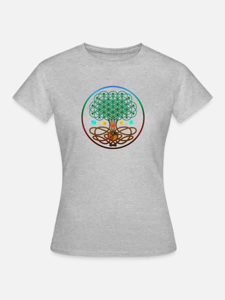 Baum des Lebens, Baum des Lebens, Heilige Geometrie - Frauen T-Shirt - Grau meliert