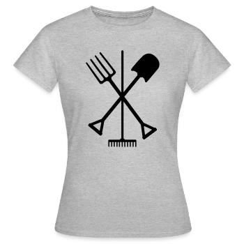 Gartengeräte Schaufel Rechen und Mistgabel gekreuzt - Frauen T-Shirt - Grau meliert - Vorne - AI Model Female 172 dark (172cm)