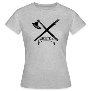 Valhalla avec hache et épée - T-shirt Femme - gris chiné - Devant - AI Model Female 172 dark (172cm)